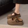 2025 Spring New Suede Retro Outer Wear Bag Head Slippers Women's Thick Bottom One Pedal Small Half Slippers