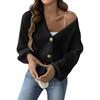 Women's Autumn And Winter New Siold Colour Short Button Jacket Sweater Cardigan