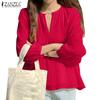 Women Casual V-neck Long Sleeve Loose Cover Up Blouse