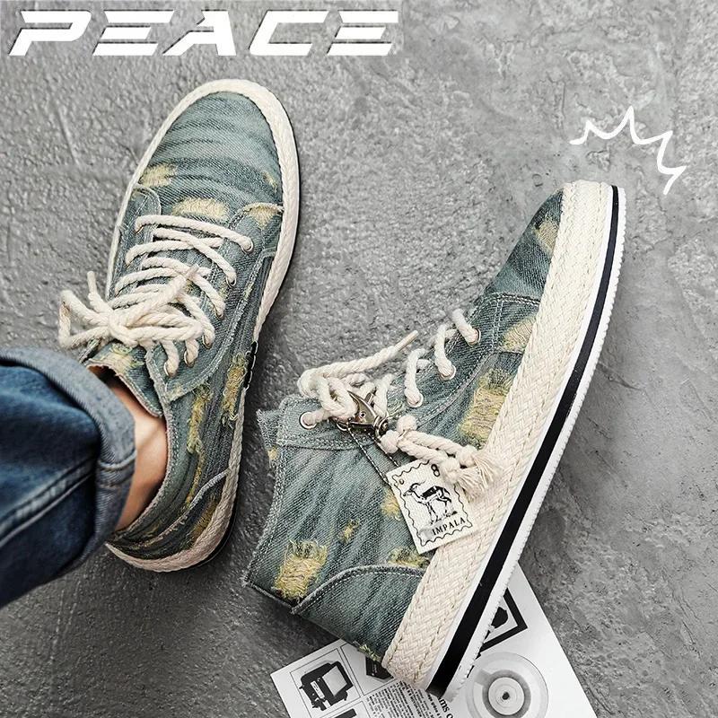 Fashion Men's High Top Canvas Sneakers with Lace Up Classic Casual Walking Shoes Youth Rundown Style Cricket Shoes