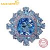 SACEGEMS 925 Sterling Silver 10MM Natual Swiss Blue Topaz Gemstone Rings for Women Engagement Cocktail Party Fine Jewelry