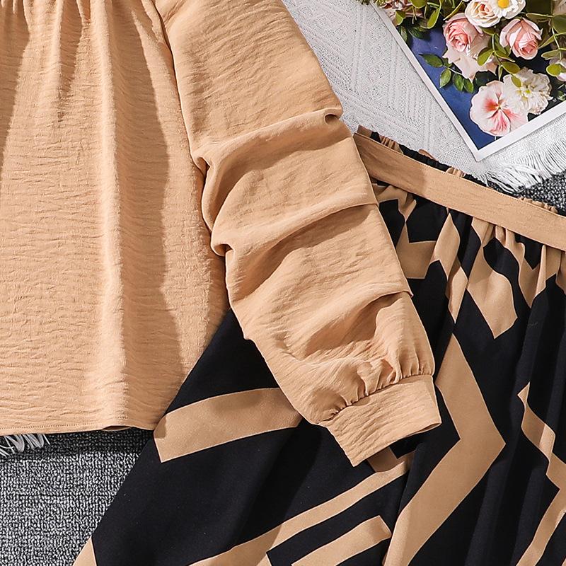 2024 Autumn New Girls 6-12 Years Old Suspender One Shoulder Long Sleeve Top Suit 2 Pcs