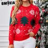 Christmas Red Sweater Autumn Winter Women's Christmas Tree Jacquard Jumper Knit Sweater