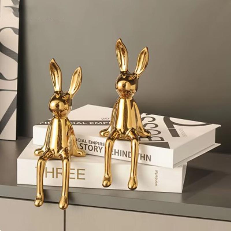 1pc Creative Ceramic Long-Eared Rabbit Ornament Living Room Bedroom Office Decoration Home Art Aesthetics Light Luxury Ornament
