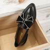 34-42 Big Size Bowknot Oxford Shoes Woman Pointed Toe Leather Flats Low Heel British Loafers Women Rhinestone Bow Flat Moccasins