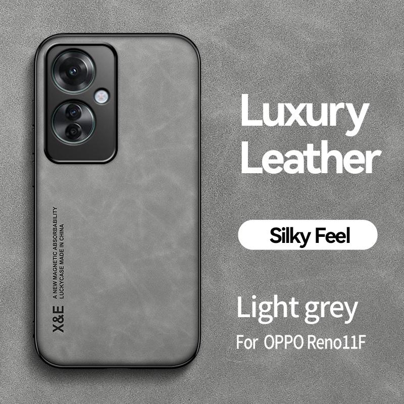 Reno11F 5G Case Built In Metal Plate Magnetic Car Holder Leather Phone Cases For OPPO Reno11 F Reno 11F 11 F 5G Back Soft Cover