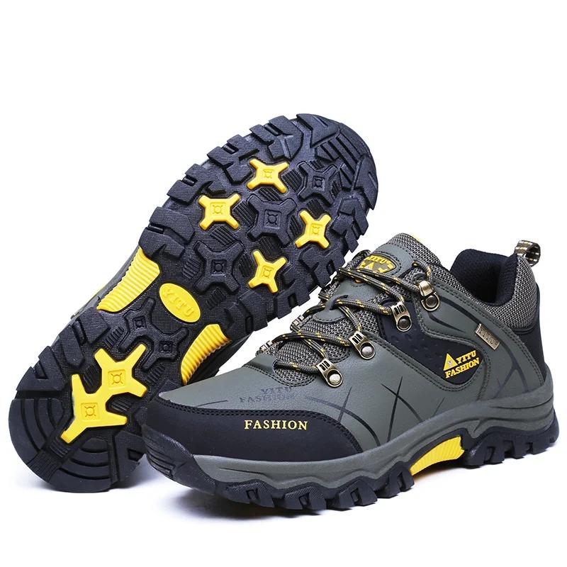 Fashion Shoes for Men 2024 New Men Sneakers Leather Waterproof Mountaineering Camping Hiking Shoes Thick Sole Comfortable Running Shoes