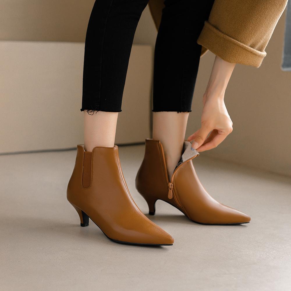 Apricot Black Women Ankle Boots Med Heel Small Big Size 32 48