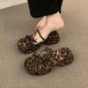 Women's Slippers Summer New High Heels Round Head Open Toe Thin with Leopard Print Sandals Casual Comfortable Increase Slippers