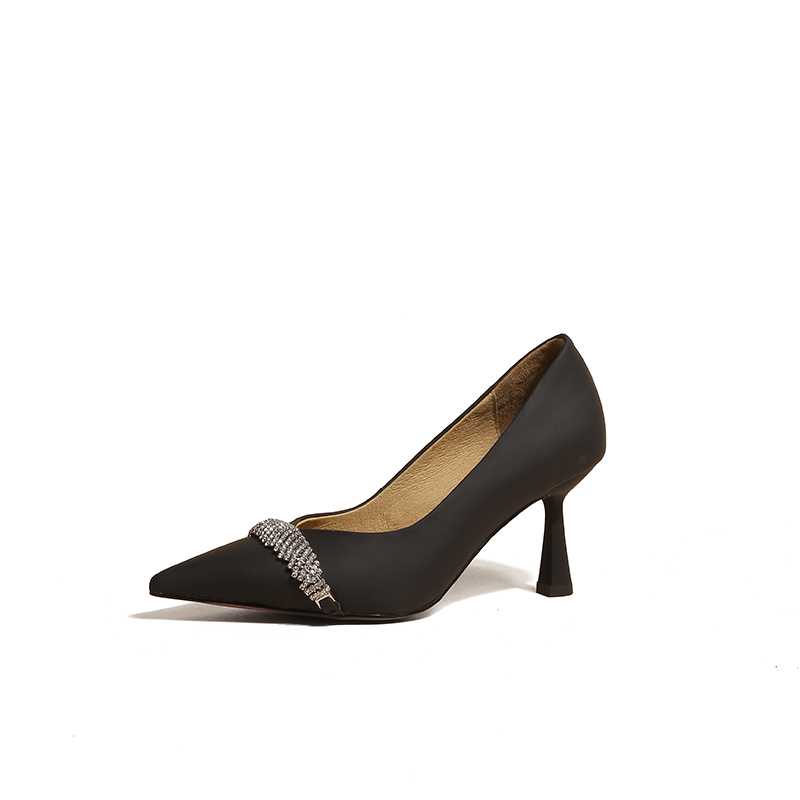 Cow Leather Pointed Toe High Heels Rhinestone Women Pumps