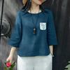 ZANZEA Women Casual Round Neck Loose 3/4 Sleeve Cotton Blouse