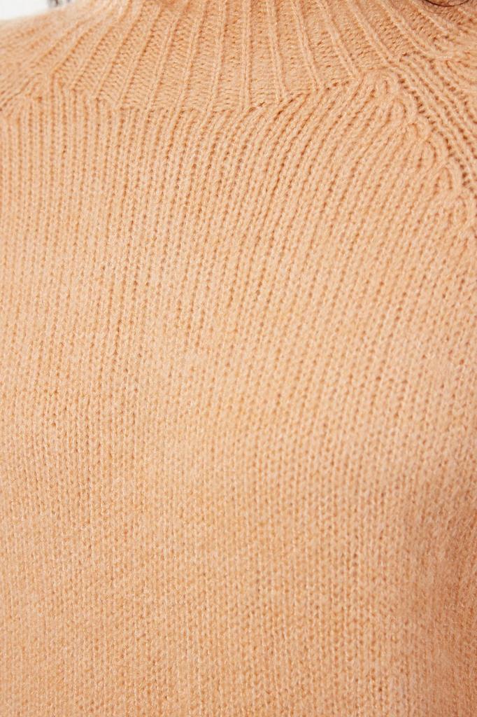 Women's Fashion Stylish Sweater Green Soft Textured Stand-Up Collar Seamless Knitwear Sweater