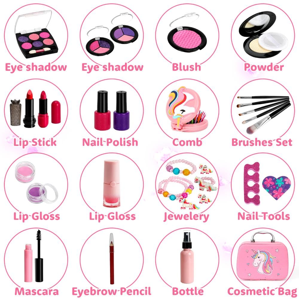 Sendida Kids Makeup Toys for Girls Plastic Cosmetics Toys for Kids Fake Plastic Makeup Set Dressing Table Girls Popular Gifts Ages 6 and Up
