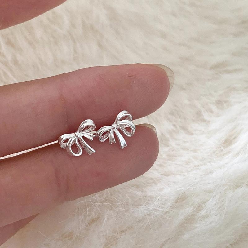 Earrings For Women, Screw-Buckle Ear Bone Nail Earrings, Trendy Ear Piercing, Japanese Style, Small Ribbon Bow, Screw Earrings