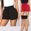 Women Retro Casual Fit Elastic Waist Pocket Shorts Pants High Waist String Pant