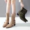 Fashion Fashion Pointed Toe Suede Warm Ankle Boots Women 2025 Winter Thick Heel Metal Belt Buckle Design Modern Boots for Women Mujer