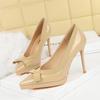 Sharp Pointed Thin Heel Bow Women's Single Shoes, Waterproof Platform, Super High Heels, Sexy Single Shoes