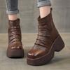 Fashion GKTINOO Genuine Leather Platform Boots Spring Autumn Handmade Thick Soled Short Boots Height Increasing Round Toe Women's Shoes