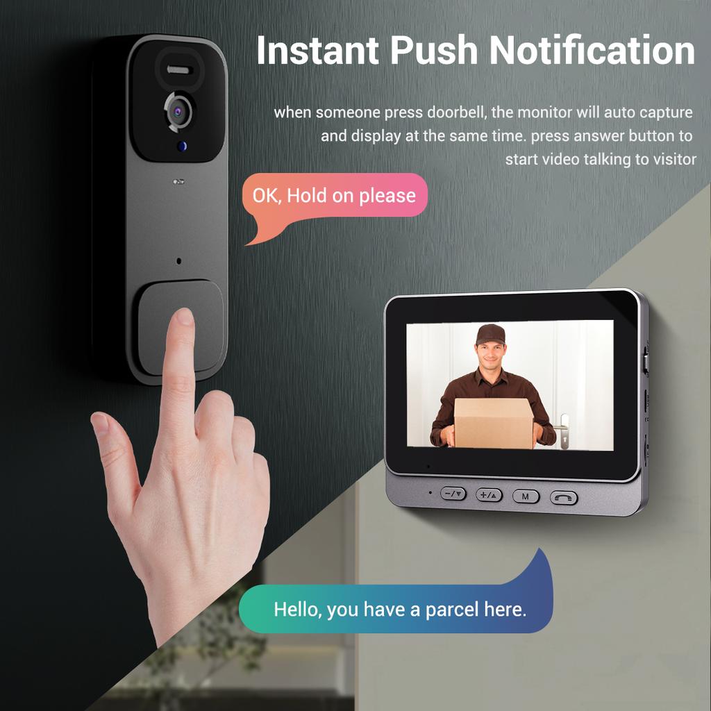 2.4G Wireless Smart Video Doorbell Two-way Intercom 4.3-inch Screen Wifi Doorbell Security System Infrared Night Vision Video Door Bell