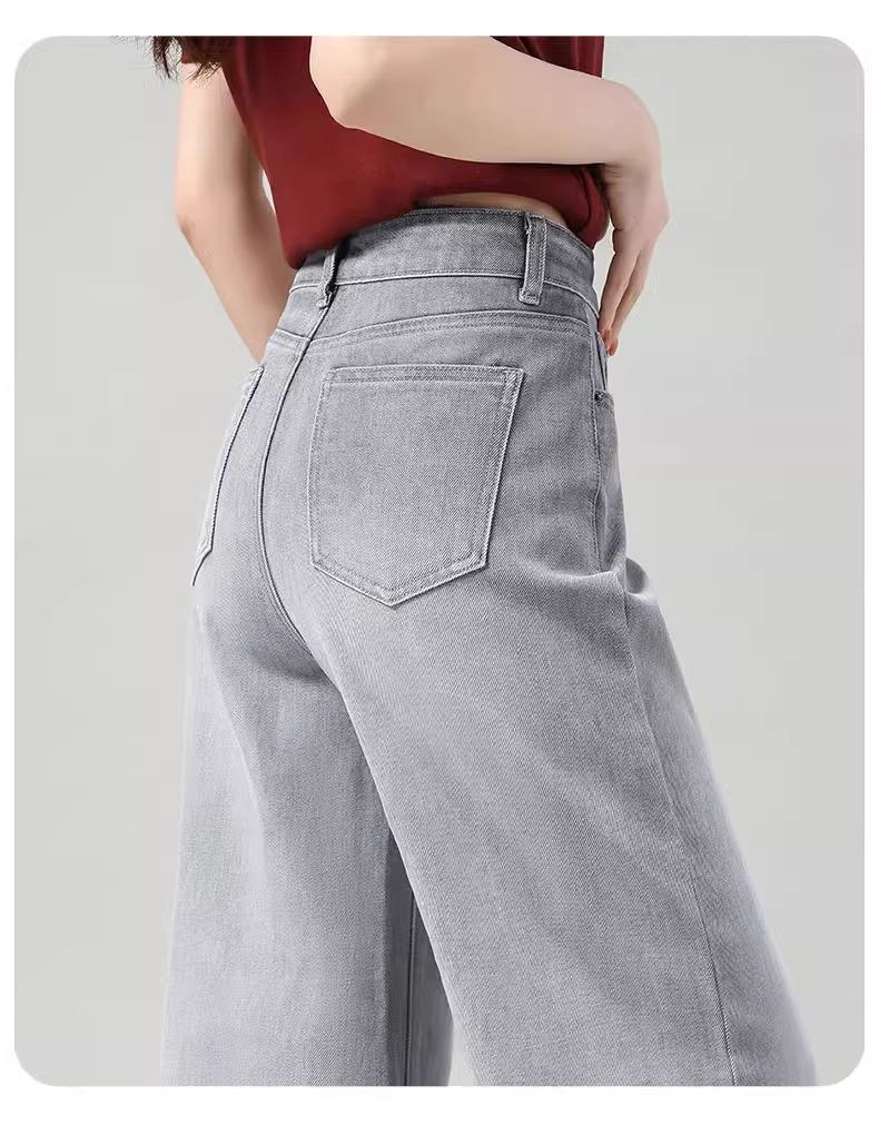 Women's High Waist Gray Wide Leg Jeans - 2025 Summer Slimming Straight Pants