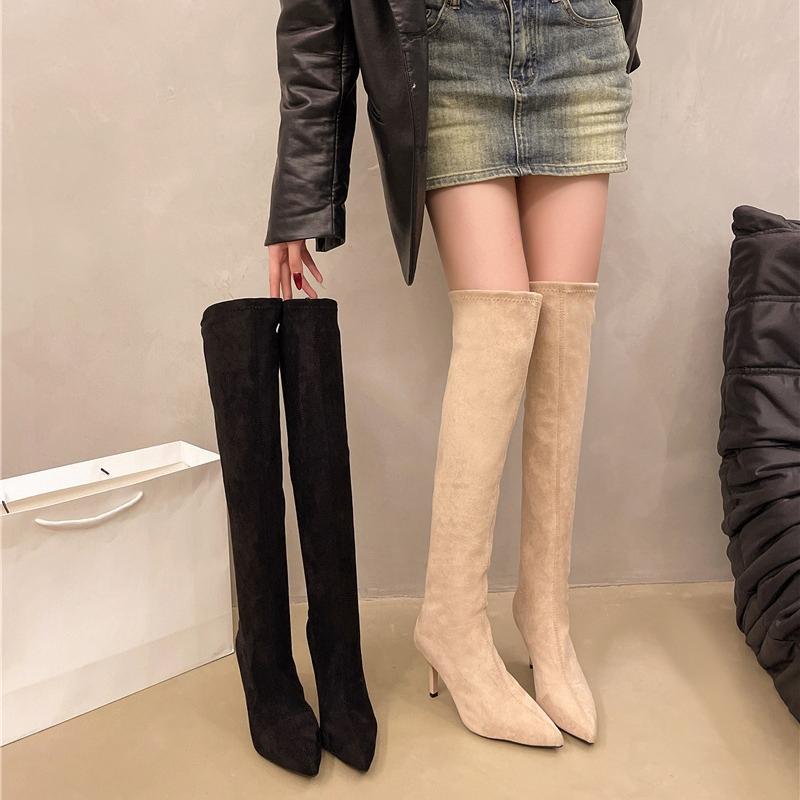 Temperament Over The Knee Thigh Boots Autumn New Pointed Toe Suede Sleeve Anti-Slip Wear-Resistant High Heels