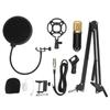 Condenser Microphone Sound Card Set Professional Studio Mic Kit with Folding Arm Bracket for