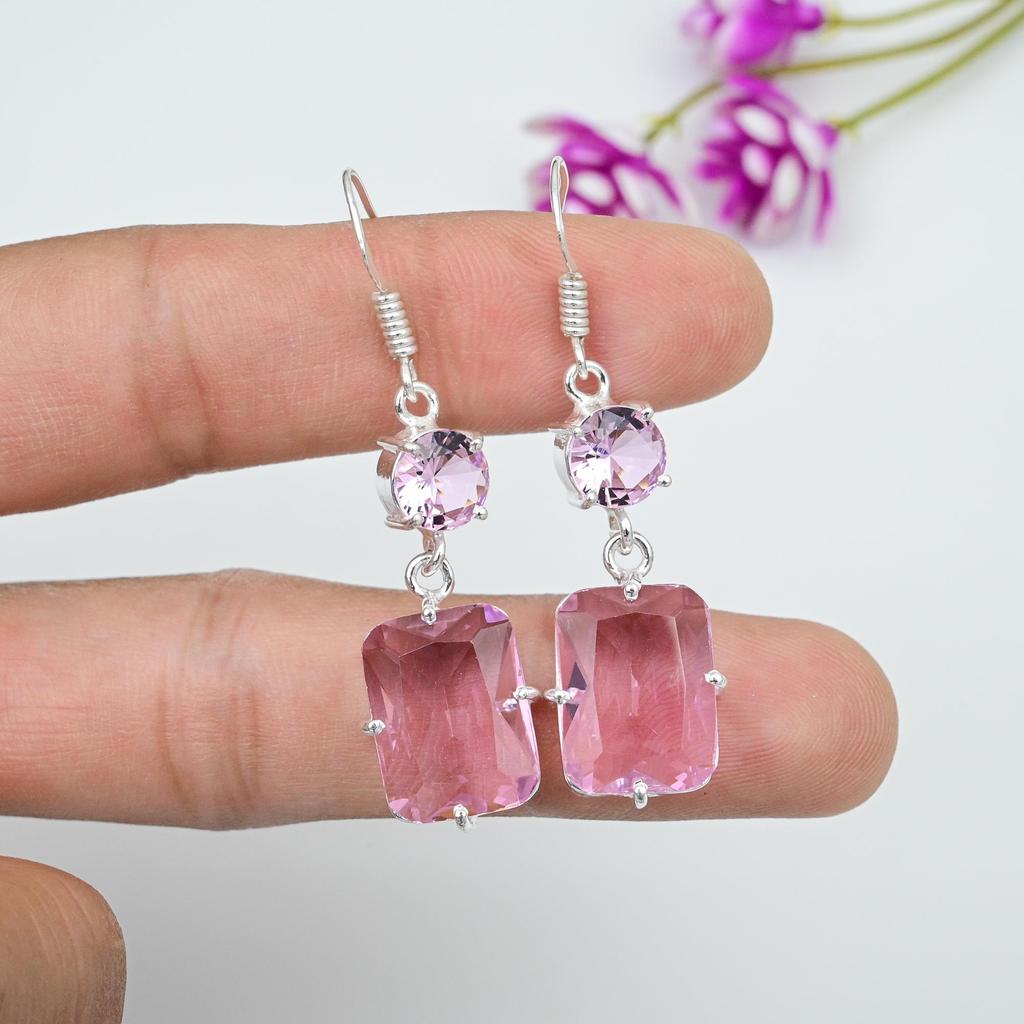 Pink Kunzite Earrings Gemstone Jewelry, 925 Solid Sterling Silver Earrings, Handmade Jewelry Birthstone Earrings, Gift For Him