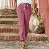 Casual Pants Buttoned Cotton and Linen Loose Casual Pants