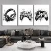Black And White Ink Canvas Print Painting Game Controller Headset Competition Room Wall Art Picture Boys Home Decoration No Frame