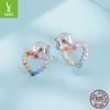 Colorful Zircon Love Stud Earrings Women'S Fashion Light Luxury S925 Sterling Silver Heart Stud Earrings