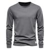 TrendHub Solid Color Cotton T Shirt Men Casual O-neck Long Sleeved Mens Tshirts Spring Autumn High Quality Basic T-shirt Male