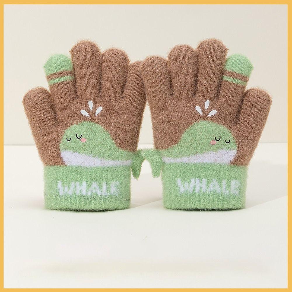 Cute Whale Winter Knitted Gloves Warm Plush Kids Gloves Cartoon Five-finger Gloves  Outdoor