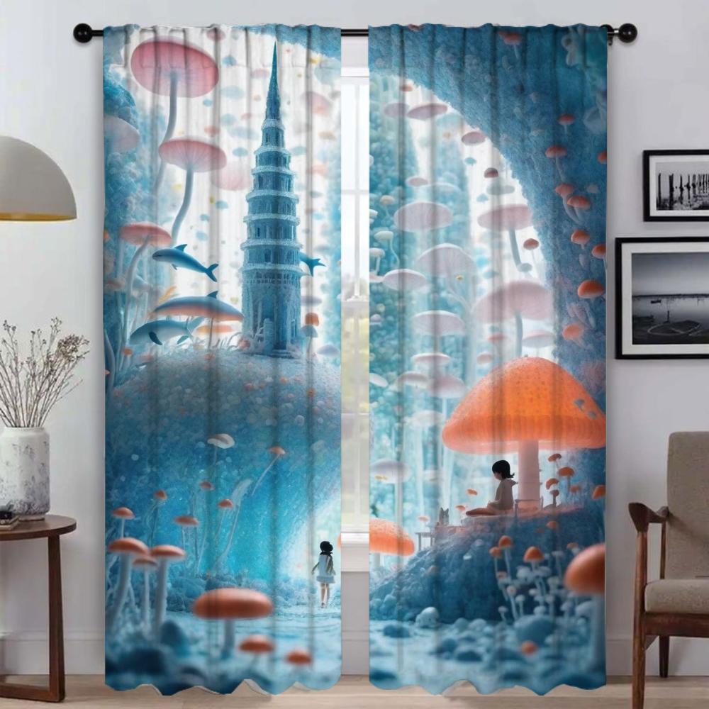 The Whale At the Bottom of the Sea Kitchen Curtains for Camera Partition Blackout Curtain for Room 2 Panel Shades Living Elegant