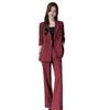 3 Pcs/Set Lady Formal Suit Coat Pants Set Turn-down Collar Button Decor Long Sleeves Jacket Loose Pure Color Trousers Casual Commuting Business Outfit