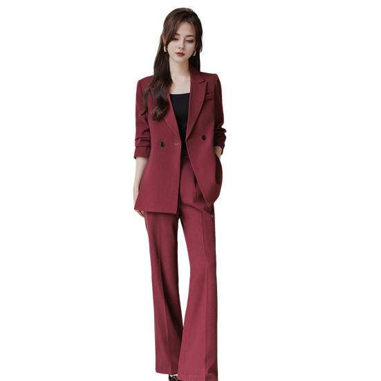 3 Pcs/Set Lady Formal Suit Coat Pants Set Turn-down Collar Button Decor Long Sleeves Jacket Loose Pure Color Trousers Casual Commuting Business Outfit