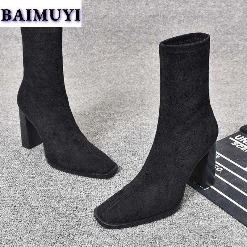 Square Toe Women Ankle Boots Super High Heels Shoes 2025 Trend Designer Leather Snow Chelsea Boots Winter New Pumps Mujer Botas