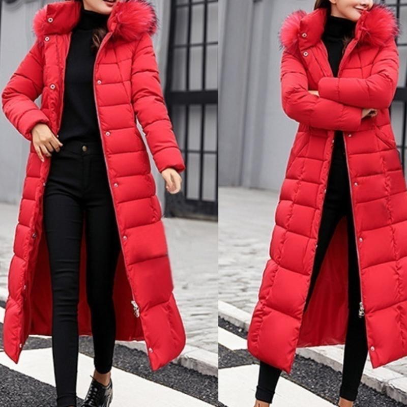 New Winter Jacket Ladies Warm Fashion Bow Belt Collar Long Dress Ladies Thick Coat