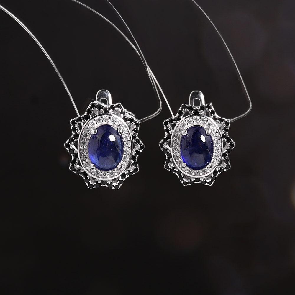 925 Sterling Silver Earrings Natural Filled Blue Sapphire Real Gemstones Light Luxury Fine Jewelry for Women's Valentines Gifts