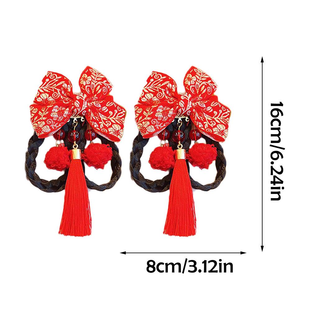 Chinese New Year Style Tassel Hairpin 2pcs Bow Decorative Performance Clothing Hairpin Set Acce E5N3