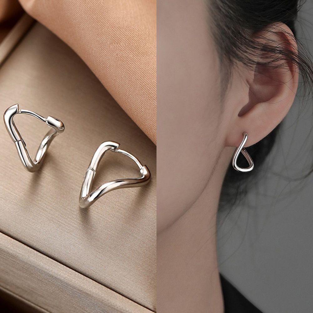 Girls Exquisite 925 Sterling Silver Rregular Dislocation Earring Plain Hoop Earrings Goth Ear Studs