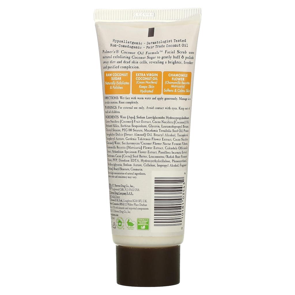 Palmer's Coconut Oil Formula, Coconut Sugar Facial Scrub, 90G(3.17Oz)