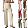 Women's Solid Color Casual Wide Leg Straight Nine-point Pants With Pockets
