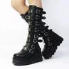 Boots Women Gothic Shoes Platform Knee High Punk Black Sexy Motorcycle New Halloween Cosplay 2024 Botas Mujer Zapatos De Mujer