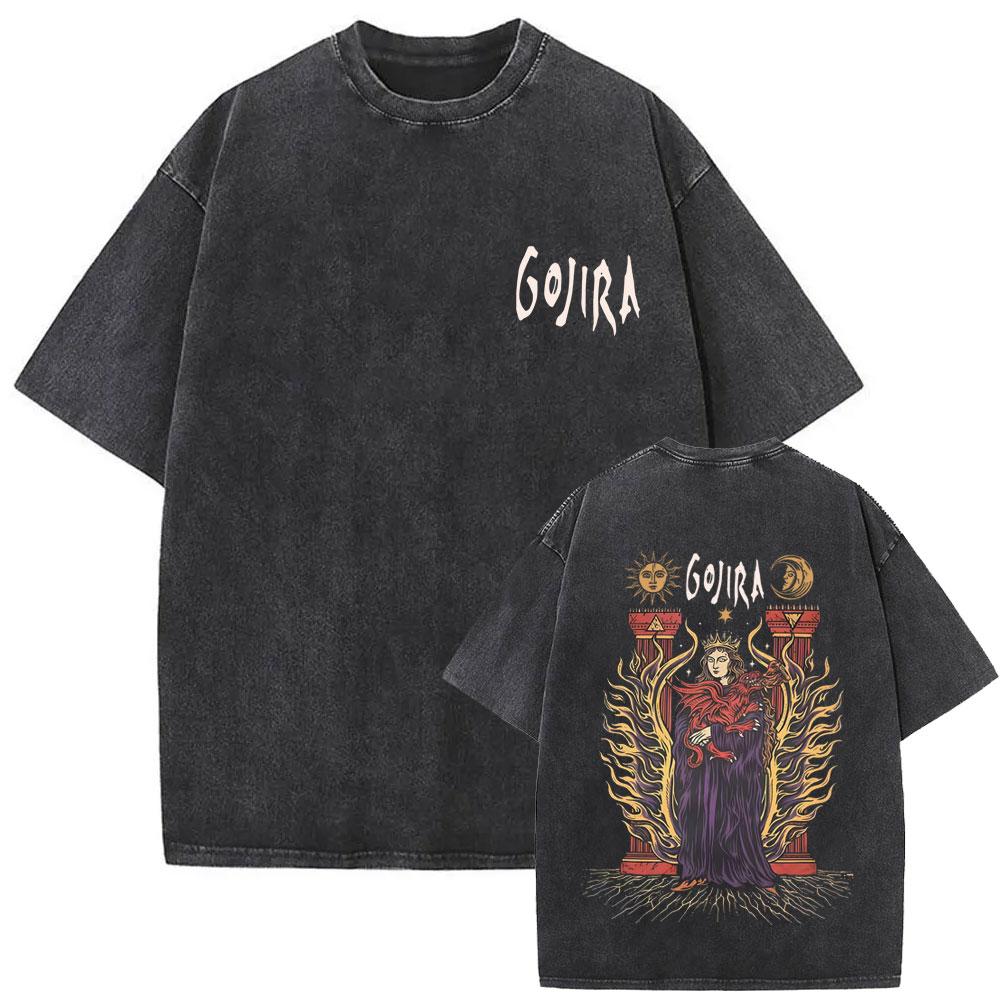 Washed Vintage Metal Rock Band Gojira Skeleton Graphic T-shirt Men Women Fashion Man Streetwear