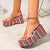 Thick-bottomed Wedge One-word Slippers Women's High Heels Solid Color Cloth Surface Beach Cool Slippers Women's Slippers