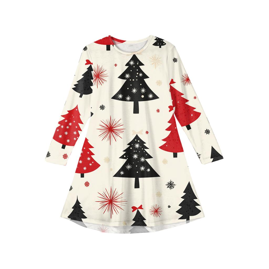 Christmas Day Girls' Long Sleeve Dress - Color Pocket Dress