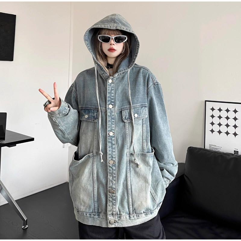 Spring Autumn Vintage Denim Jacket Three-dimensional Pocket Workwear Top Women Men High Street Coat Handsome Wash Jeans Coat