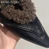 Fur Pointed Toe Women Shoes Flats Shallow Leather Shoes Woman 2025 Trend Winter Fashion Designer Walking Casual Zapatos Mujer