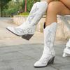 Fashion 2025 Spring Retro Cowboy Boots Women Mid Calf Western Boots Woman Pu Leather Knight Booties Big Size Point Toe Waterproof Boots