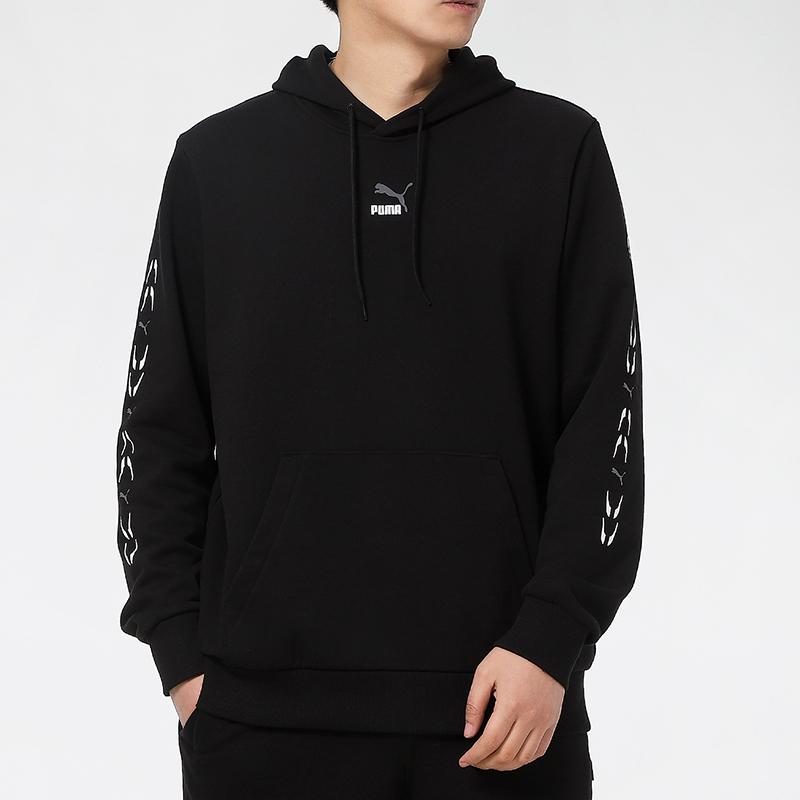 Puma Sports Casual Printed Logo Hoodie Men Tops Black 531243-01
